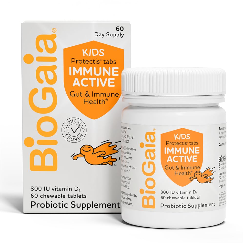 BioGaia Immuuni Aktiiviset lapset Probiootti + D- vitamiini Ruoansulatus- ja immuuniterveydelle 3+-vuotiaat Allergen, Dairy, Soy & Gluten Free 