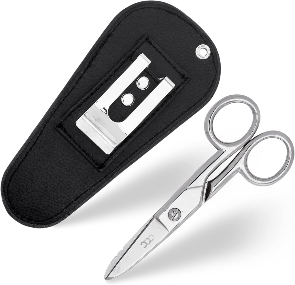 Multi Purpose Electrician Sakset Nahka Kanssa Pouch - Heavy Duty Ruostumaton teräs Electrical Shears Stripping Lovches, File & Scraper - Snips ovat oikea ja vasen käsikäyttöinen