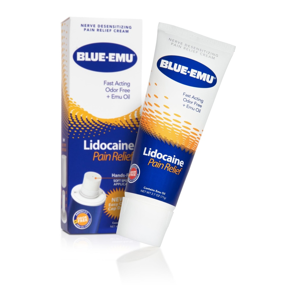 BLUE-EMU Lidokaiini Pain Relief Cream for Fast, Numbering Relief, 2.7 Oz, 1 pakkaus