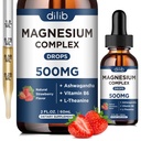 Triple Magnesium Complex Supplement-Magnesium Glycinate, Citrate, Malate Liquid Drops 500mg med Ashwagandha, L-Theanine, Vitamin B6 för Stress Relief, Sleep, Muscle Support-Strawberry Flavor