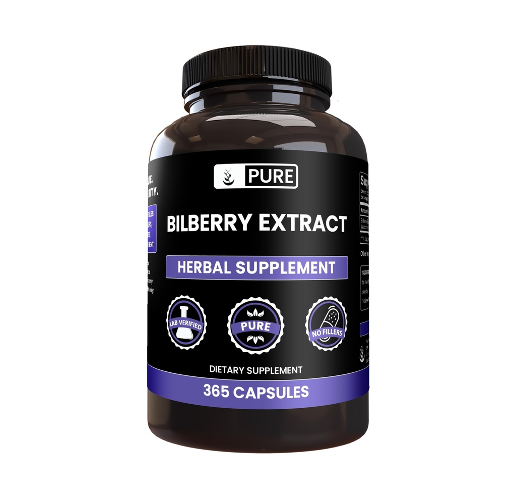 Rena originalingredienser Bilberry Extract (365 kapslar) Inga magnesium eller risfillers, alltid rena, Lab Verified
