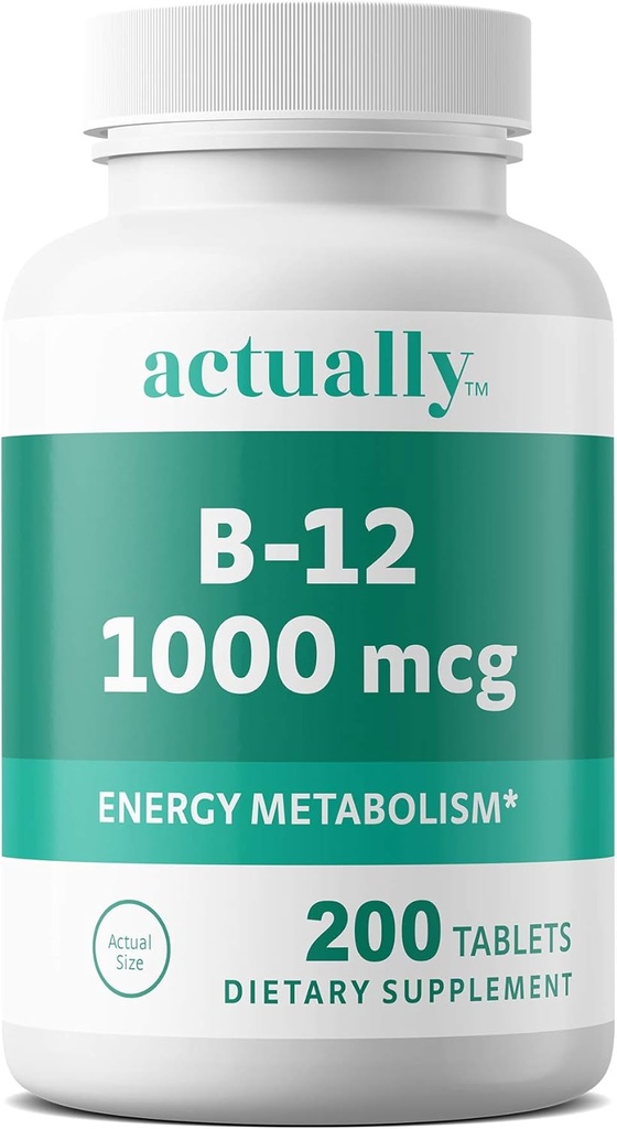 Egentligen vitamin B12 1000mcg tabletter 200ct Energy Metabolism för vuxna, 200Day Supply, 200 greve