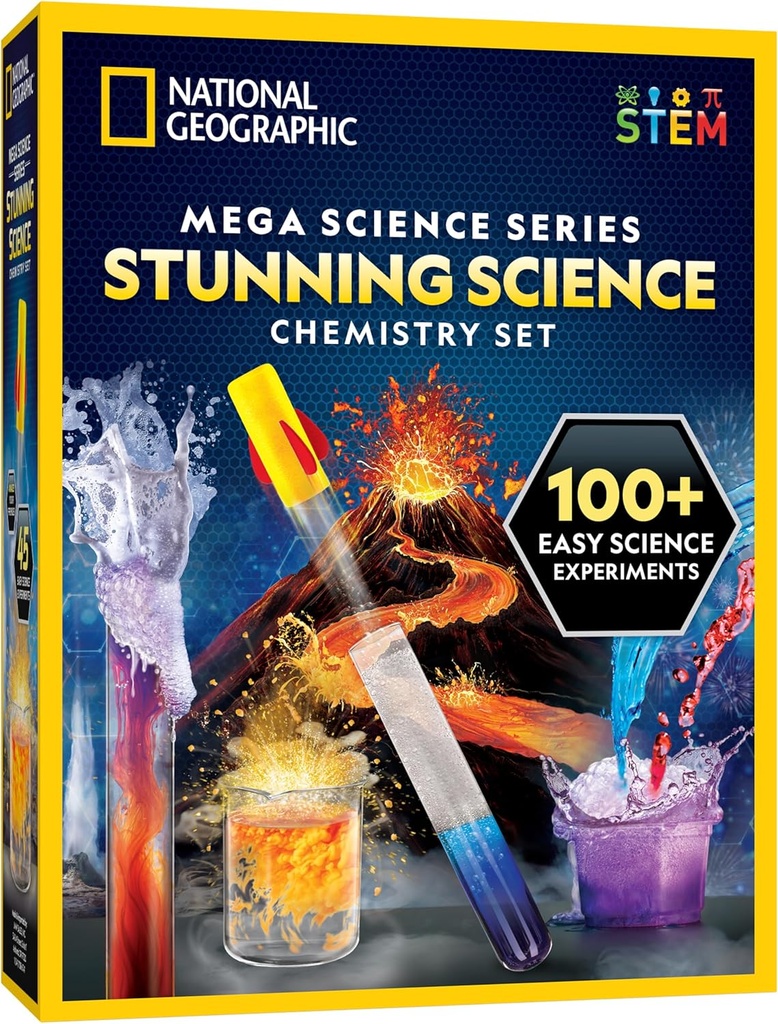 National Geographic Stunning Chemistry Set - Mega Science Kit 45 Easy Experiments- Tee tulivuori ja käynnistää Rocket, STEM Projektit lapsille ikä 8-12, Science Lelut (yksinomainen)