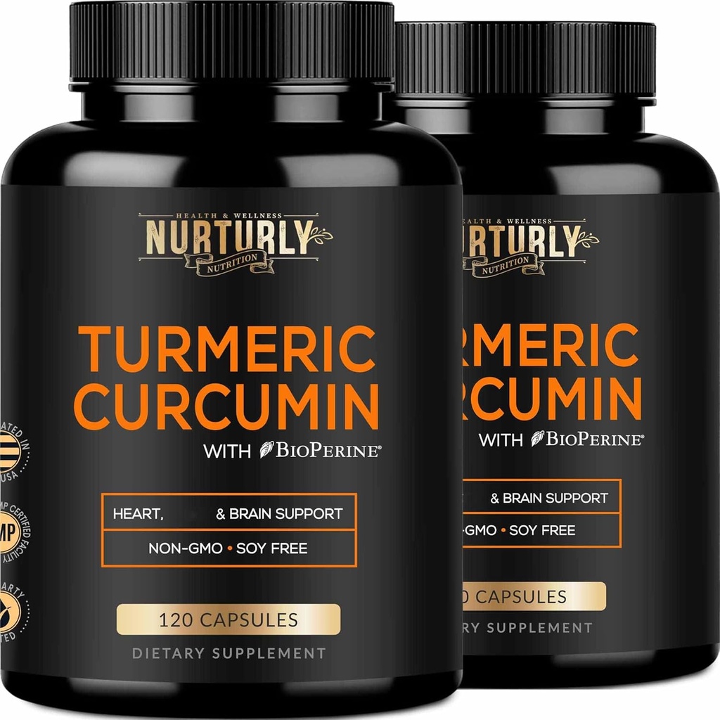 Gurkmeja Curcumin med BioPerine Black Pepper och 95% Curcuminoids - High Absorption Turmeric Supplements 1300mg för hjärthälsa - Non-GMO, Gluten Free - 240 kapslar