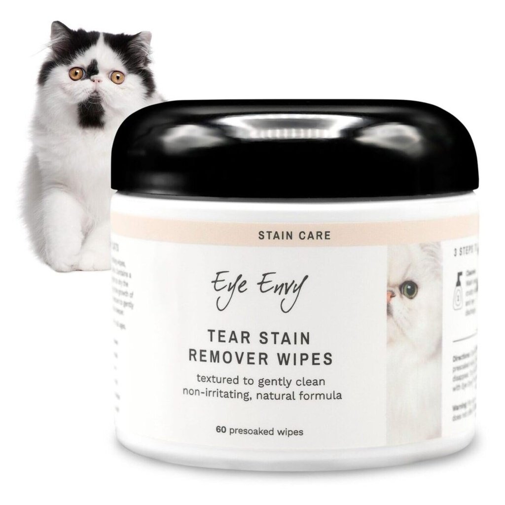 Eye Envy Tear Stain Pyyhkiä kissat. Teksturoitu hellästi puhdas, kohtelee syy Staining. 100% luonnollinen Formula. Suosittelevat persialaiset & eksoottiset kasvattajat, eläinlääkärit, Groomers. USA Made. 60 Cat Eye Wipes
