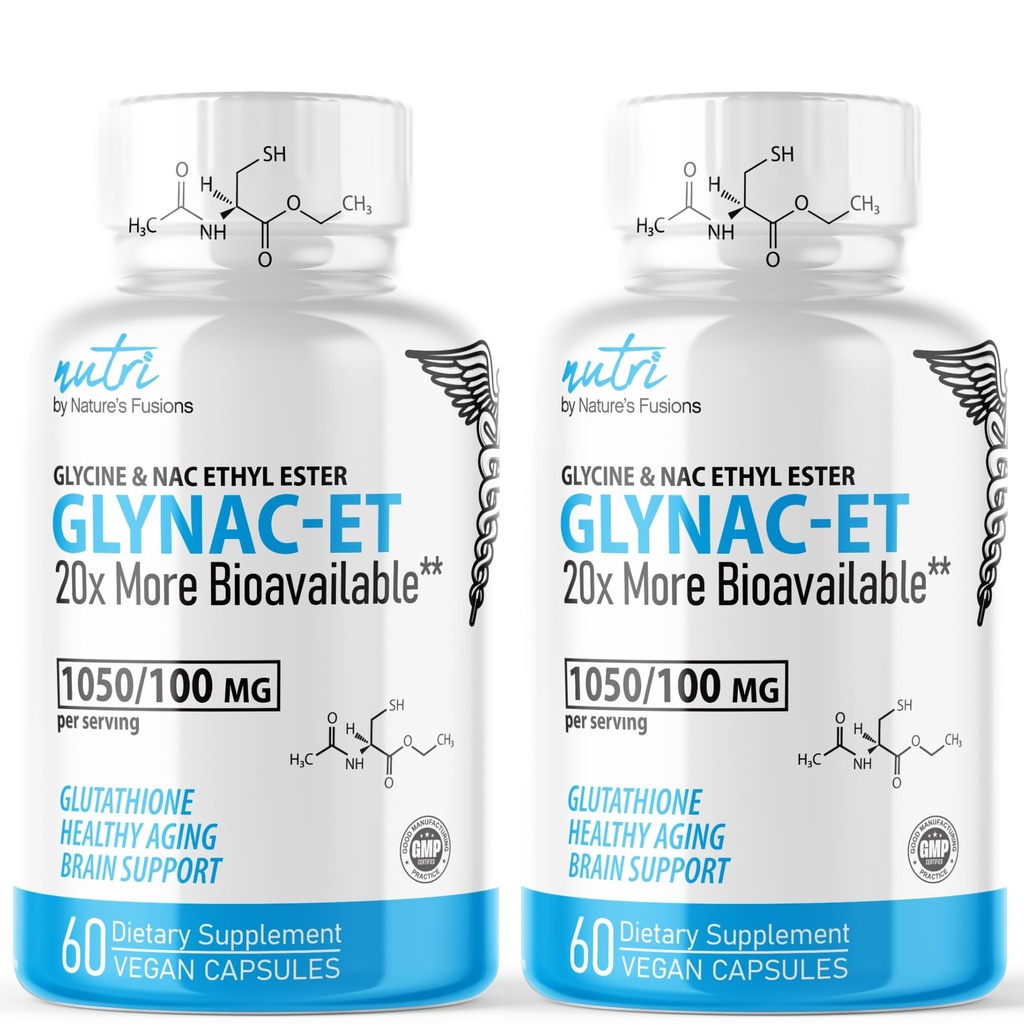 Nature's Fusions GlyNAC-ET NAC Supplement N-Acetyl Cysteine Etyyli Ester - 20x More Biosablet - Glysiini & N-asetyylikysteiini Etyyli Ester Anti-ikääntymisen täydennysosa, Boost Glutatione Pack 2-120 Count