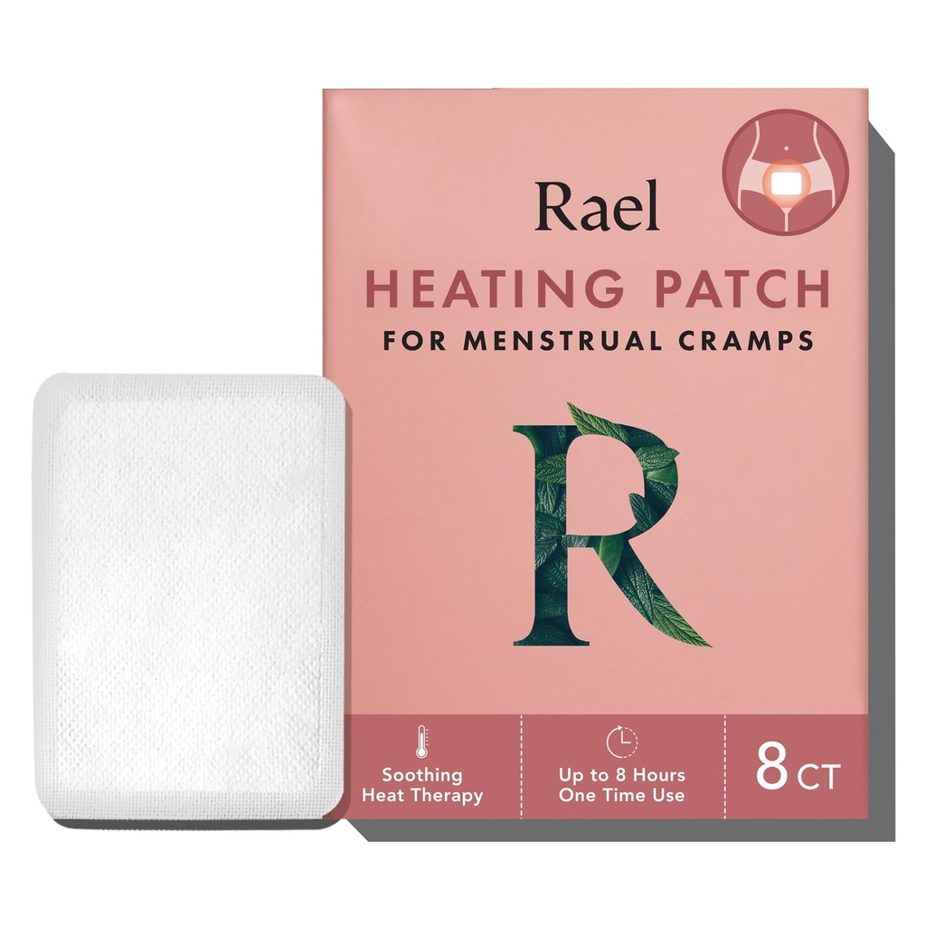 Rael Herbal Lämmitys Patches, Period Cramps Relief, Lämpöterapia, Ultra ohut suunnittelu, Go Size, kaikille ihotyypeille (8 Count)