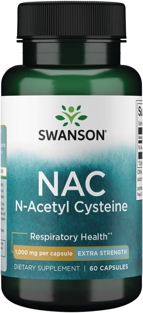 Swanson NAC N-Acetyl Cysteine - Antioxidant Anti-Aging Respiratory Liver Support - Amino Acid Supplement 1000 mg 60 kapslar