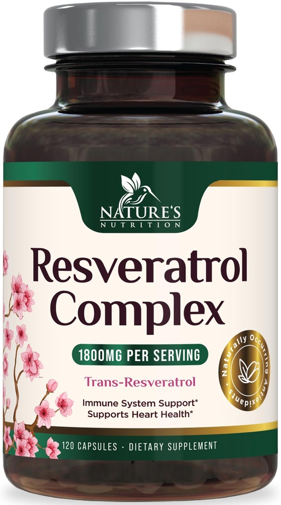 Resveratrol Supplement 1800mg - Extra Strength Antioksidantteja terveen ikääntymisen ja immunosupport - Heart Health & Cellular Energy Support - Ei-GMO, Biosavable Trans-Resveratrol - 120 Vegan Kapselit