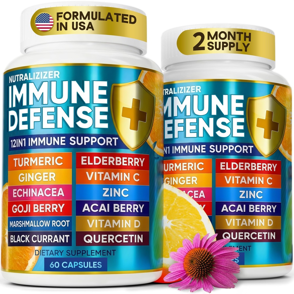 12 in 1 Premium Immuuni puolustus vitamiinit - Immuuni Supplement w/Vitavan D3 5000 IU vitamiini С 1000 mg Zinс 50mg - Luxe Choice for Premium Immunosupport - Echinacea Elderberry ja inkivääri - 120 Caps