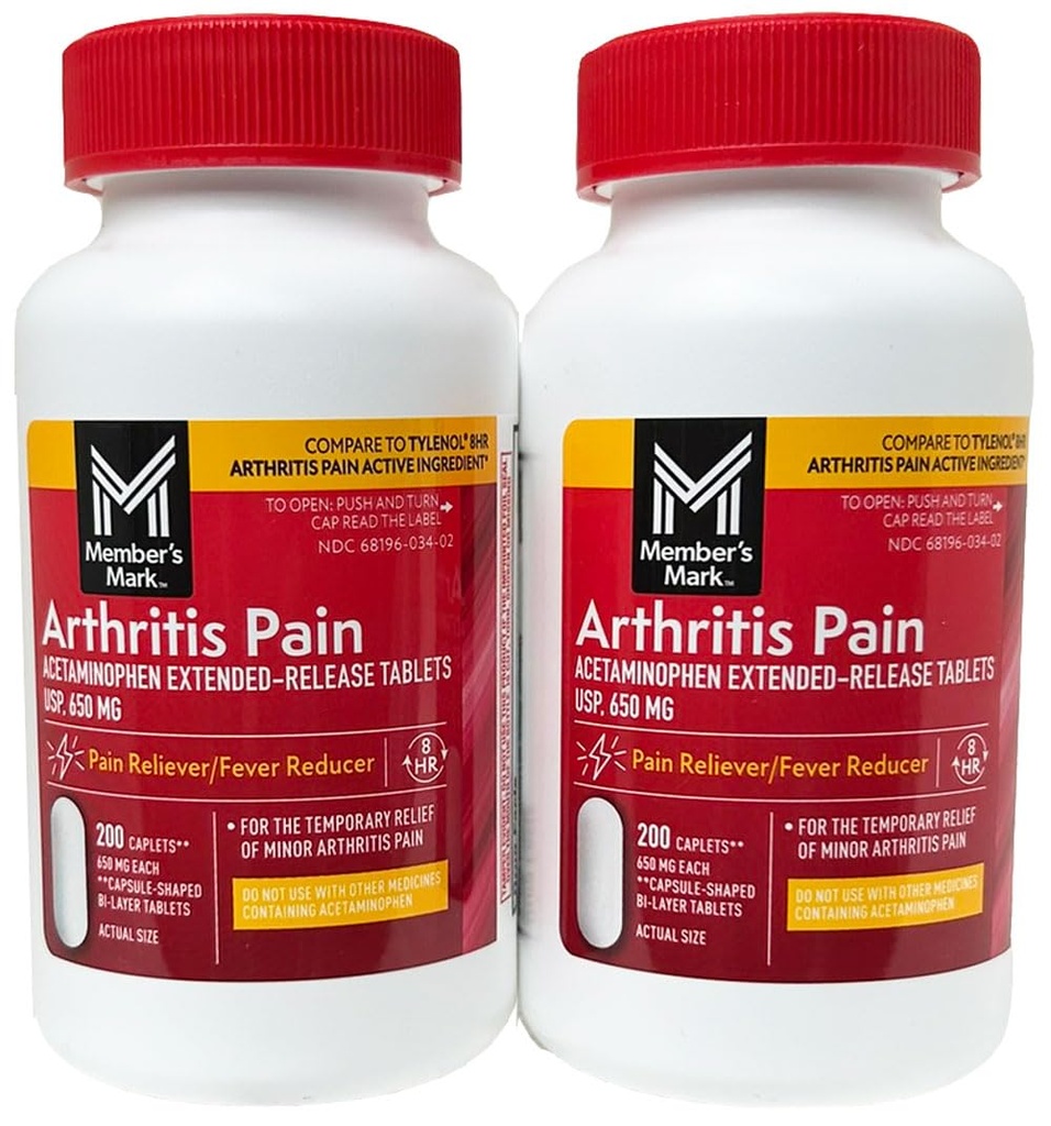 Jämför med Tylenol Arthritis Pain Active Ingredient. - Medlems Mark - Arthritis Pain Reliever, Extended Release, Acetaminophen 650 mg, 400 CapletsQ