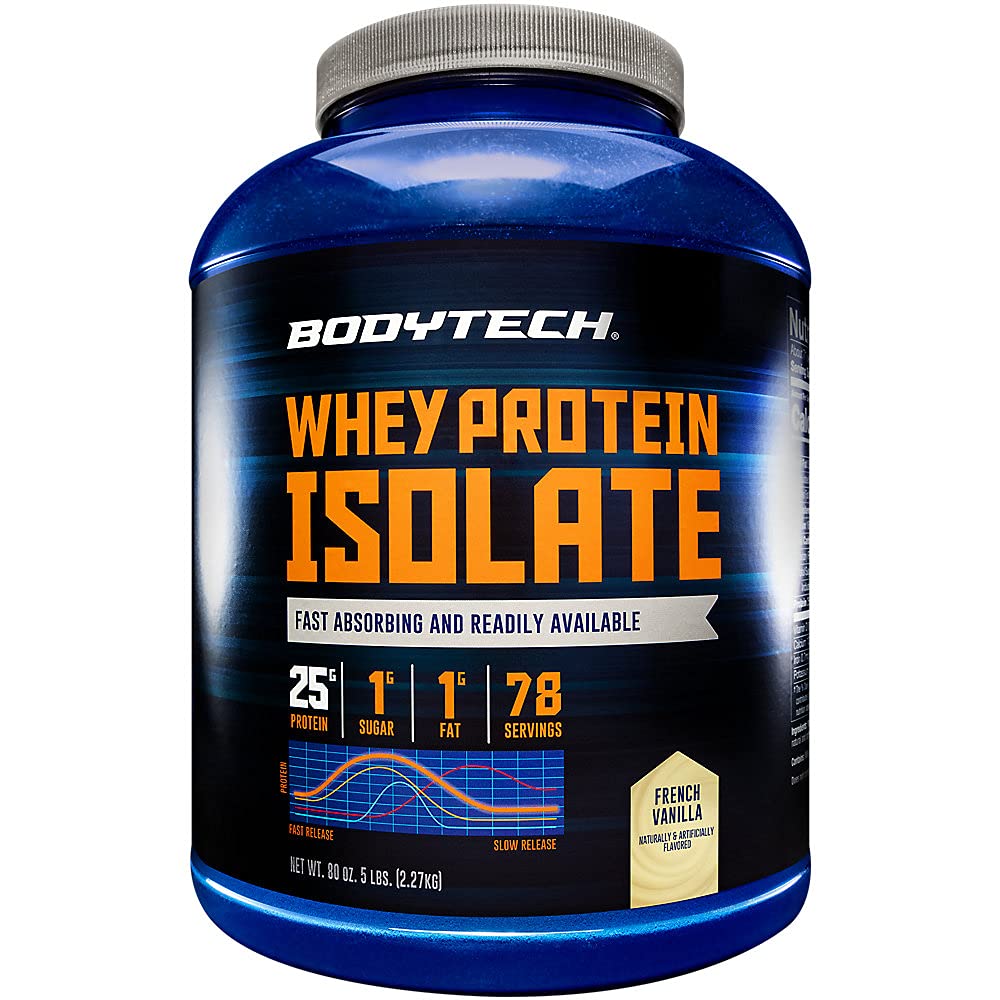 BODYTEKKI Heraproteiini-isolaattijauhe - 25 grammaa proteiinia tarjoilua ja BCAA: n - ihanteellinen post-Workout lihas Building & Growth, sisältää maitoa ja soijaa - Vanilla (5 punta)