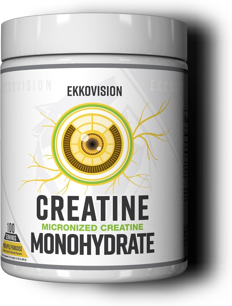 Ekkovision Creatiini Monohydraatti Powder, Micronized, Ananas Paradise, Pre Treenout & Post Harjoitus täydentää miesten ja naisten, energia-tuki, helppo sekoittaa Shakes, Smoothies ja Juomat, 100 Srvgs