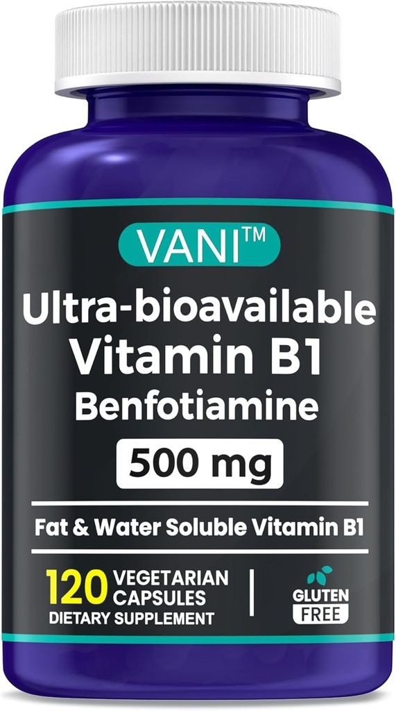 2 i 1 Förbättrad formel: vitamin B1 med Benfotiamine 500mg, fettföroreningsbart tillskott av vitamin B-1, 500 mg - 120 kapslar (1)