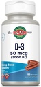 KAL Vitamin D3 Chewables 50 mcg, vitamin D 2000 IE som Cholecalciferol, Sugar Free, Natural Cinnamon Flavor D3 Vitamin, Immune Support & Bone Health, 100 Servings, 100 Chewables