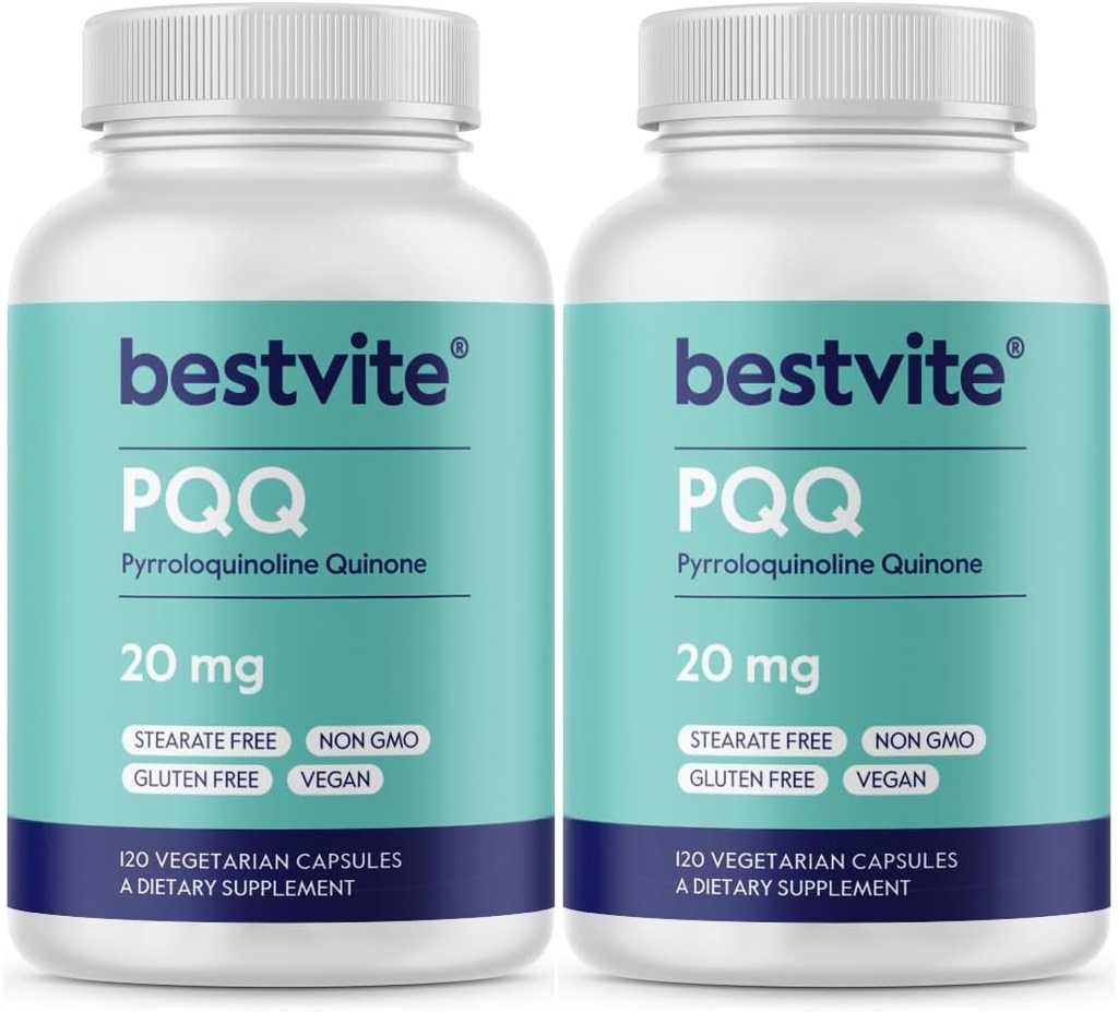 BESTVITE PQQ 20mg (Pyrrolokinoliini kinone) (240 kasviskapselia) (120 x 2) - Ei stearaattia - Vegan - Ei muuntogeenisiä organismeja - Gluteeniton
