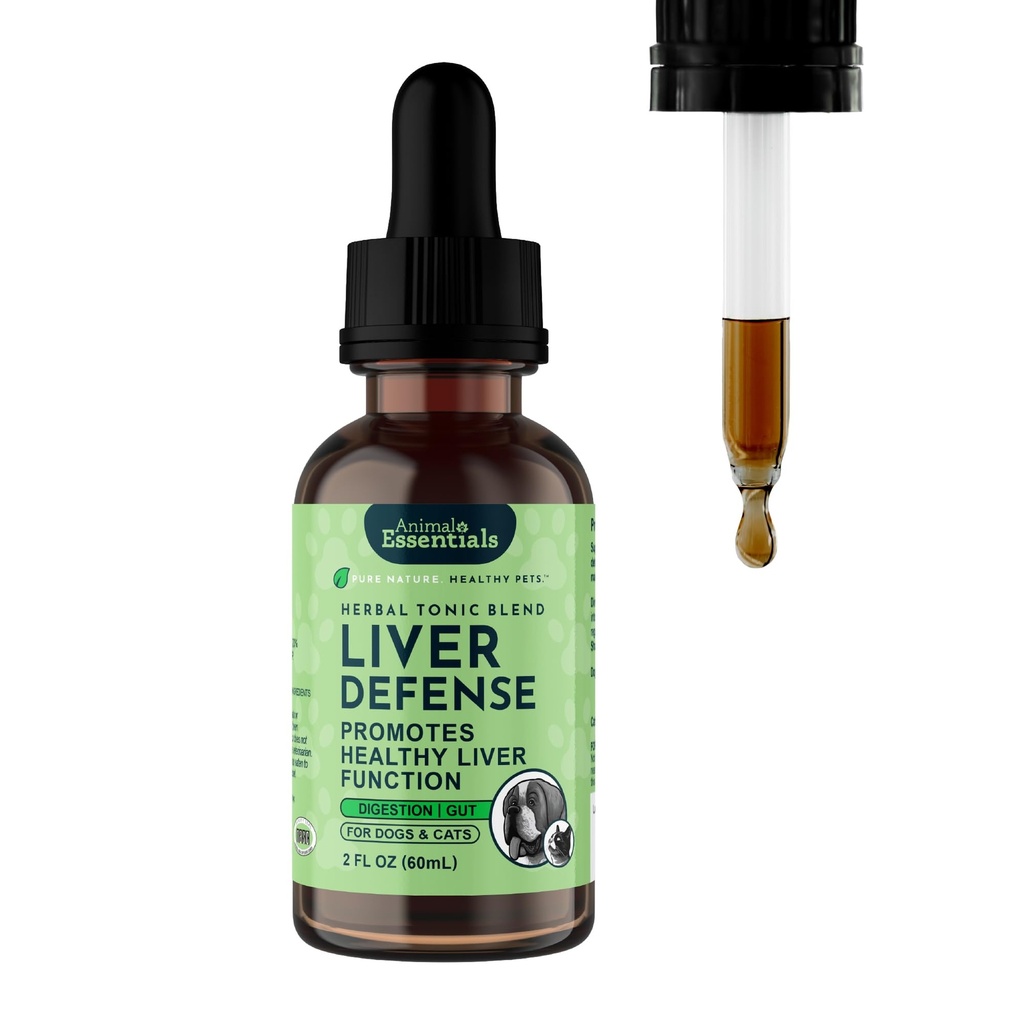 Animal Essentials Liver Defense for Dogs & Cats - Maksan tuki, Milk Thistle, Voikukka, Liquid Supplement, Detox Blend, Liver Cleanser - 2 Fl Oz