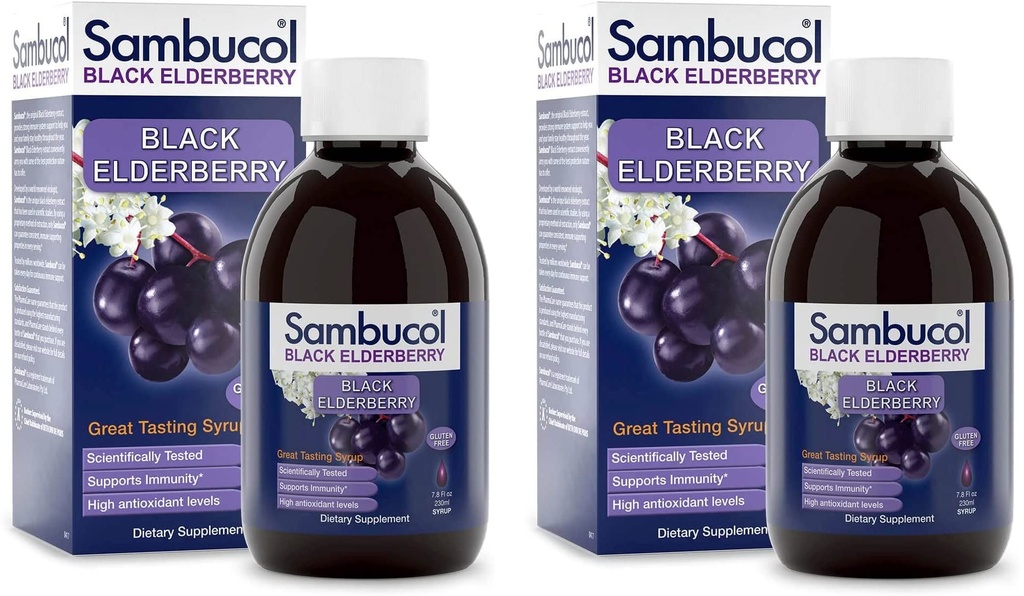 Sambuco Black Elderberry Syrup - Sambucus Elderberry Syrup, Black Elderberry Liquid, Immuunituki, Korkeat antioksidantit, Gluteeniton - Original Formula 7,8 Fl Oz (Pack of 2)