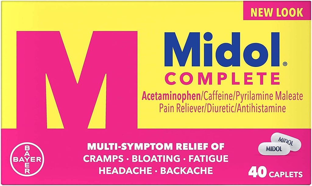Midol Complete Menstrual Pain Relief Caplets acetaminophen Menstrual Symptom Relief - 40 Count (Pack of 3)