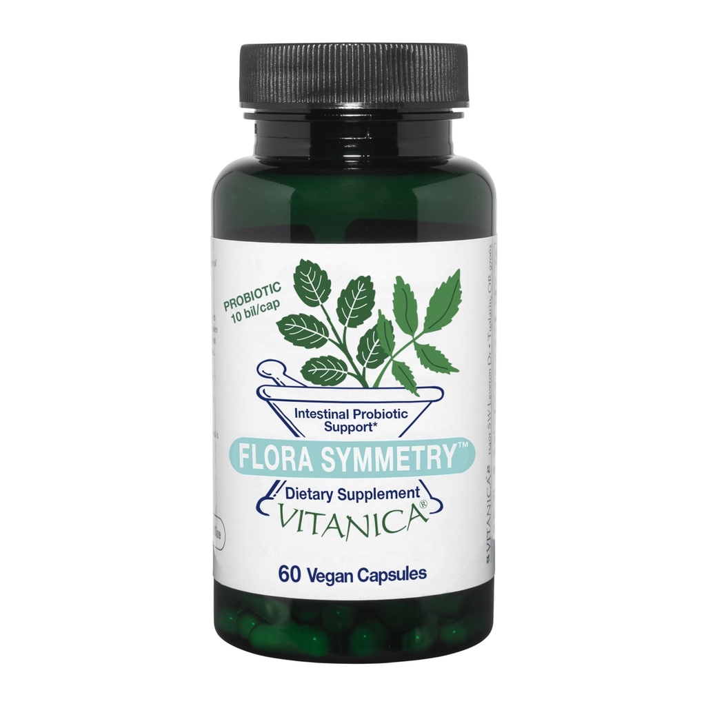 Vitanica Flora Symmetri, Shelf Stable Probiotic Supplement, Dr Formulerad Probiotika för kvinnor, Probiotika för män och vuxna, Acidophilus Probiotic, Non-GMO, Vegan, 60 kapslar