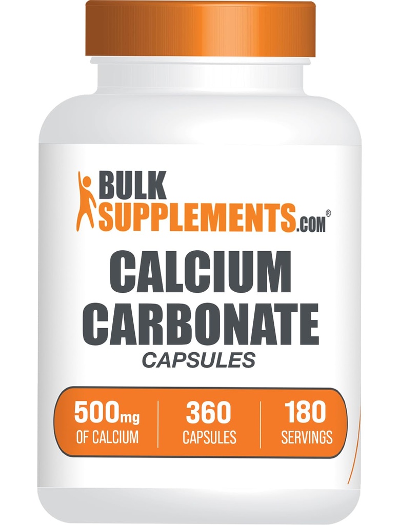 BulkSuplements.com Kalsiumkarbonaattikapselit - Kalsiumkarbonaatti Supplement, kalsiumkarbonaatti 500 mg - Kalsiumlisä, Gluteeniton, 2 kapselia/annos 360 kapselia (pakkaus 1)