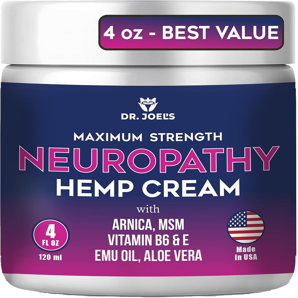 Tohtori JOEL's Neuropatia Cream - Maximum Strength Nerve Relief Cream for Feet, Hands, Legs- 4 OZ Large - Valmistettu Yhdysvalloissa