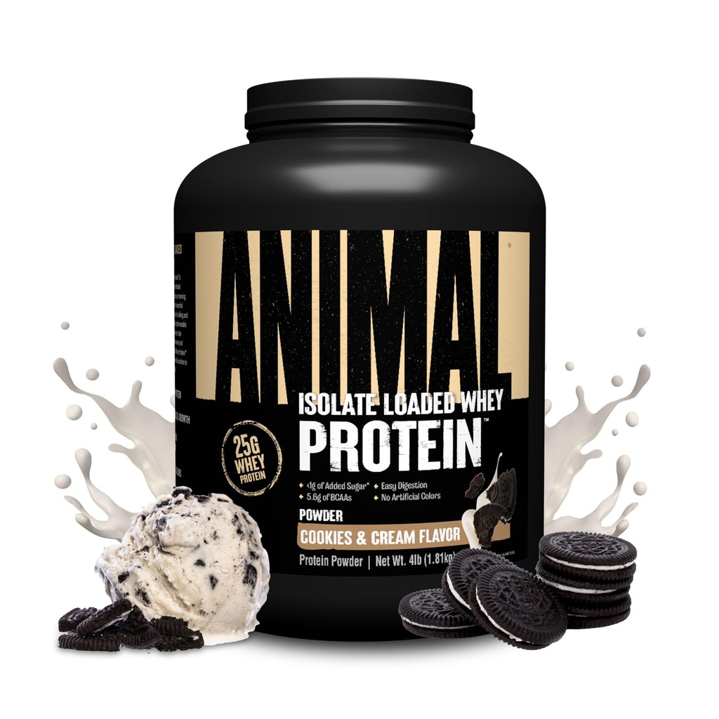 Animal Whey Isolate Protein Powder - Ladattu Pre & Post harjoitus Lihas Builder ja Recovery kanssa Dgestive Enzymes miesten & naisten - 25g proteiinia, suuri maku, alhainen sokeri - Cookies & Cream 4 kg