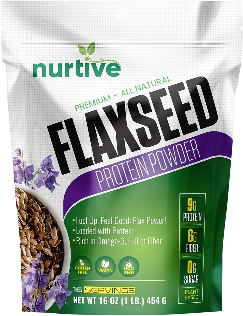 Flaxseed Proteinpulver - Plant-Based, Rich i Omega-3 och Antioxidanter - Perfekt för Post-Workout Recovery - Nutritional Boost för Smoothies & Baking - Non-GMO & Gluten-Free (16 oz / 454g)