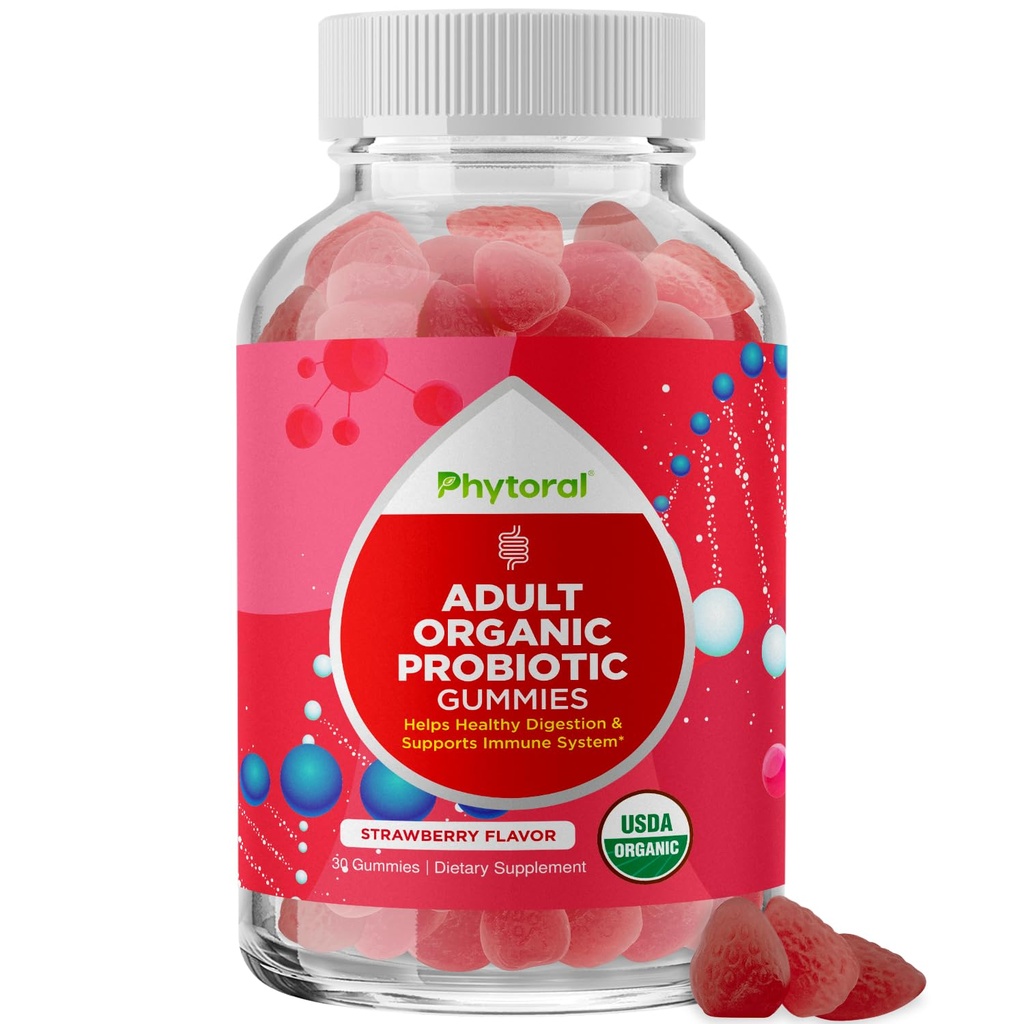 Terve Gut Probiootti Gummies for Aikuinen - Organic Probiotics for Gut Health Upst Vatsakipu ja immuuni tuki - Ruoansulatuselimistön purut Probiootti Gummies for Women and Men - 5 miljardia PMY