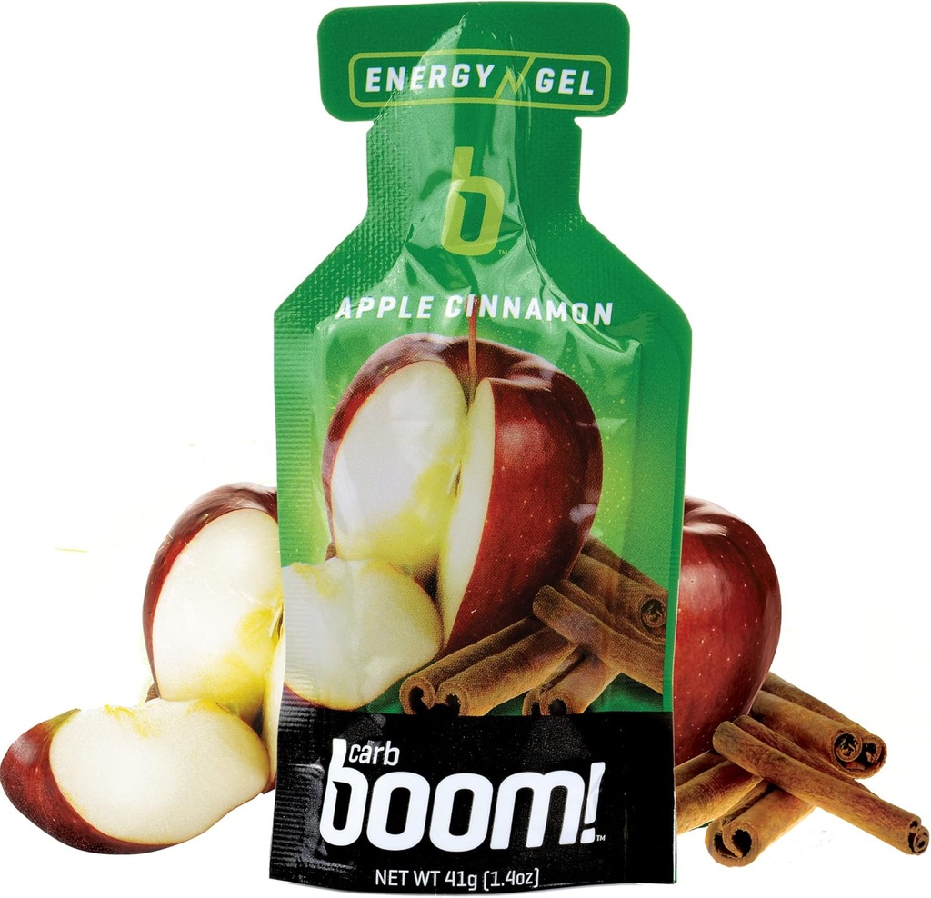 Boom Nutrition - Carb Boom Energy Gel - Fruit-Flavored Energy Geels - Workout Gel - Energy Gel pyöräilyyn - Running Gel - Natural Energy Gel - Apple Cinnamon (24 Pack)