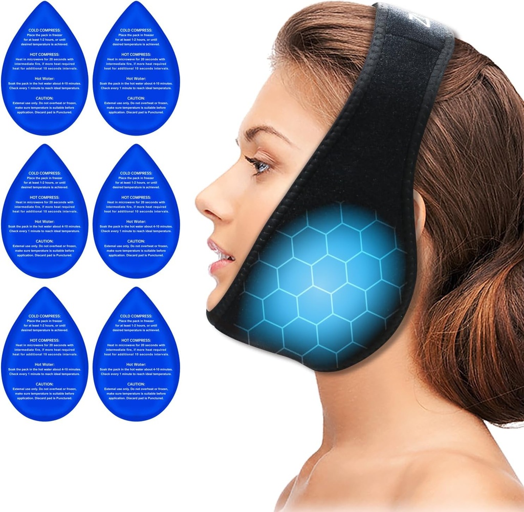 ZNÖCUETÖD Viisaus hampaiden jääpussi Face Head wrap varten Viisaus hampaiden poisto Hampaiden kipu helpotus, TMJ, Jaw Ice Face suun kirurgia, hammasimplant 6 uudelleen käytettävä kuuma kylmä geelipakkaus