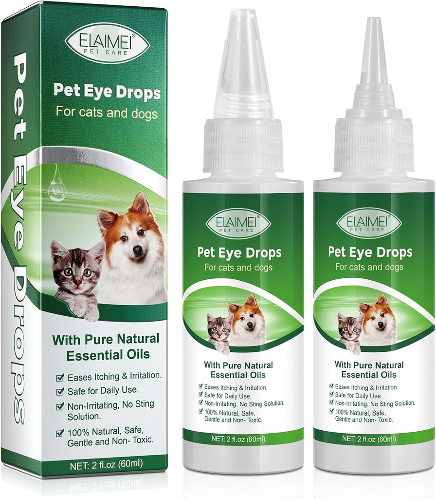 Eye Drops för hundar och katter, Gentle Formula Dog Eye Drops, Flush & Soothe Eye Irritations Supports Eyes Infection Relief Eye Cleaner, - Pet Eye Gentle Care Supplement Cats Drops for Eyes - 4.04 fl oz