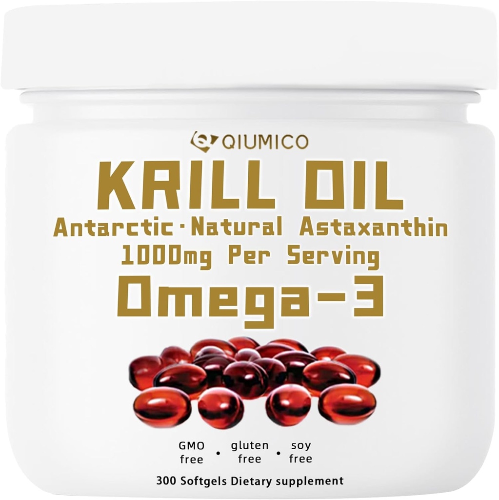 Antarktis Krill Oil Supplement, Rich in Omega-3s EPA, DHA & Astaksantiini, 1000mg Per Serving, Supplement for Heart and Immunity, 300 Soft-Gels