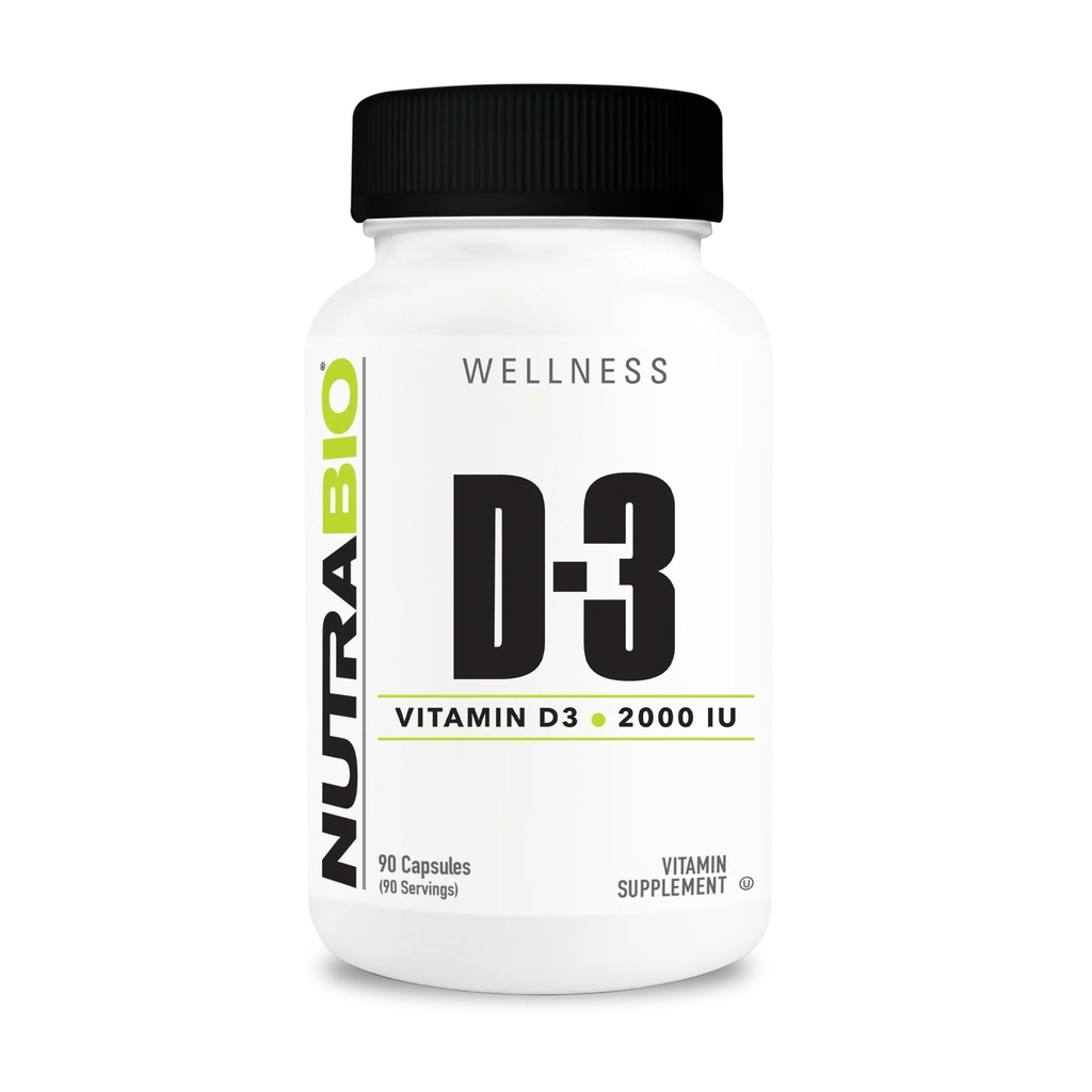 NutraBio- D-vitamiini (2000 IU), immuunituki - 90 Vihanneskapselia