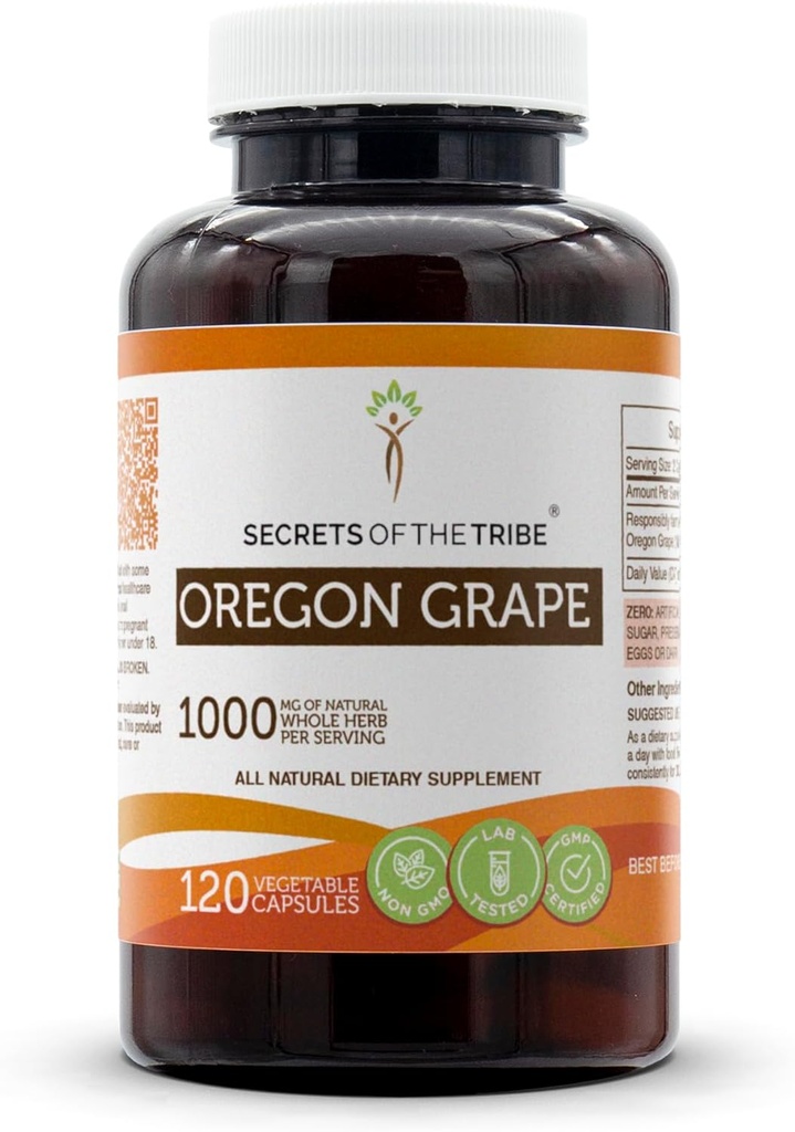 Secrets of the Tribe Oregon Grape 120 Capsules, 1000 mg, Ansvarsfullt odlade Oregon Grape (Mahonia aquifolium) Dried Root (120 kapslar)
