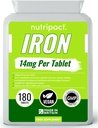 Järn tabletter 14mg - Lätt att svälja en-dag Formel - Hjälper till att minska trötthet och trötthet, energibooster, stöder immunsystem, bildning av röda blodceller - 6 månaders leverans - 180 Vegan Supplement