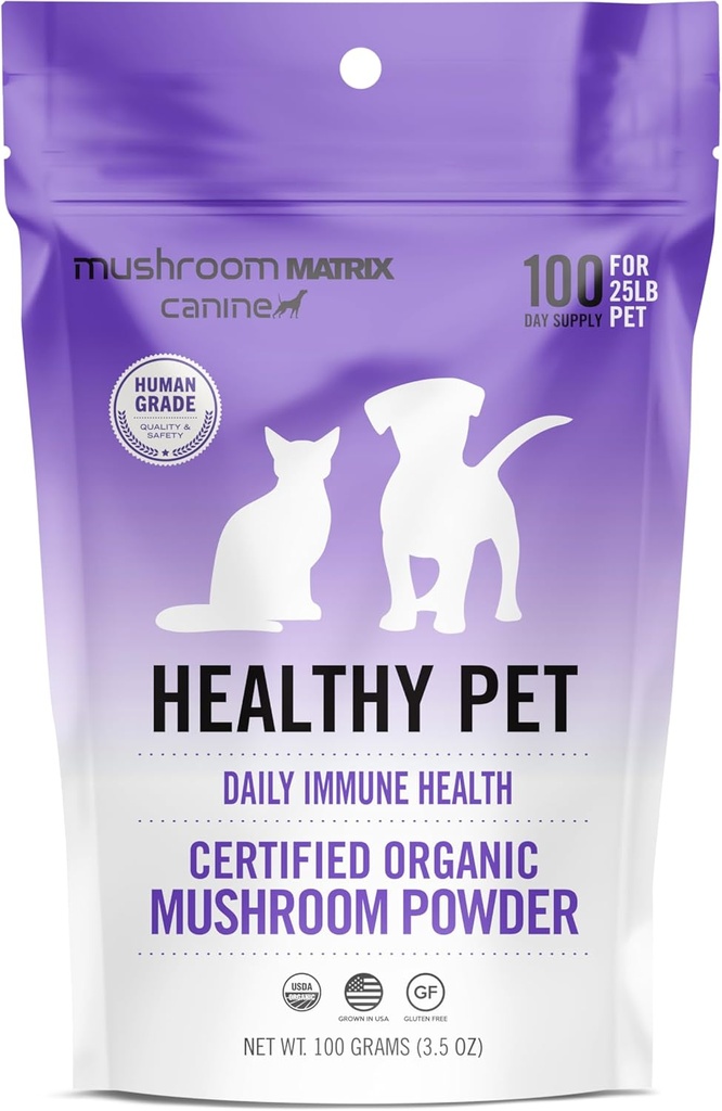 Om Mushroom Matrix Pet - Canine | Healthy Pet | USA Grown Human-Grade Organic Mushroom Powder Pet Supplement | Daily Functional Immune Support för hundar och katter | 100 Grams, 3,5 oz