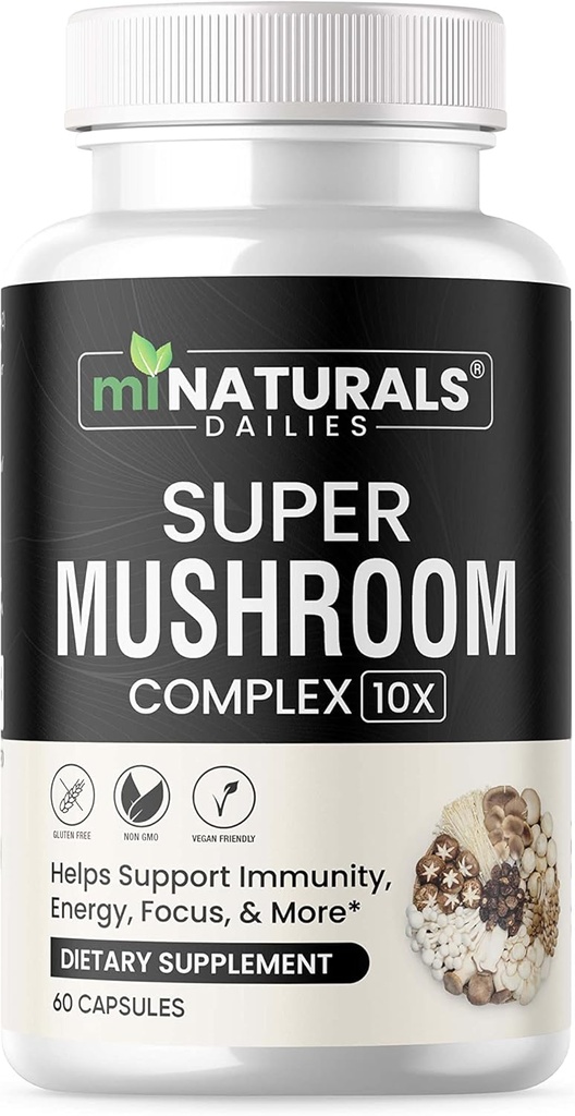 Mushroom Complex Capsule - Lion's Mane, Reishi, Cordyceps, Chaga, Turkey Tail, Maitake - Supplement Real Fruiting Body - 10 i 1
