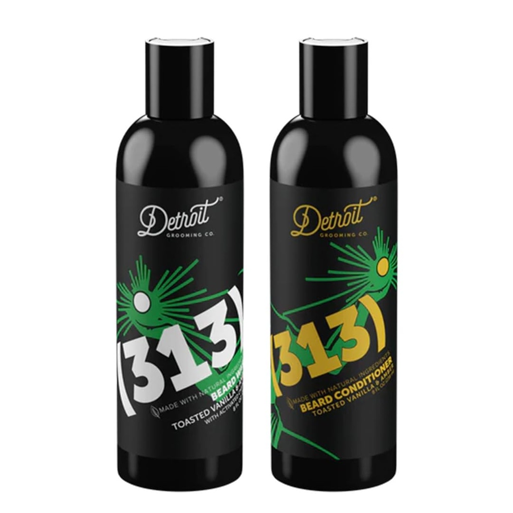 Detroit Grooming Co. Partapesu- ja partahoitoaine - Miesten Kit - Softens, vahvistaa, kosteuttaa, infusoidaan w/Argan Oil, Apple Extract, & Aloe Vera - Paahdettu Vanilla Amber Scent - 313-8oz