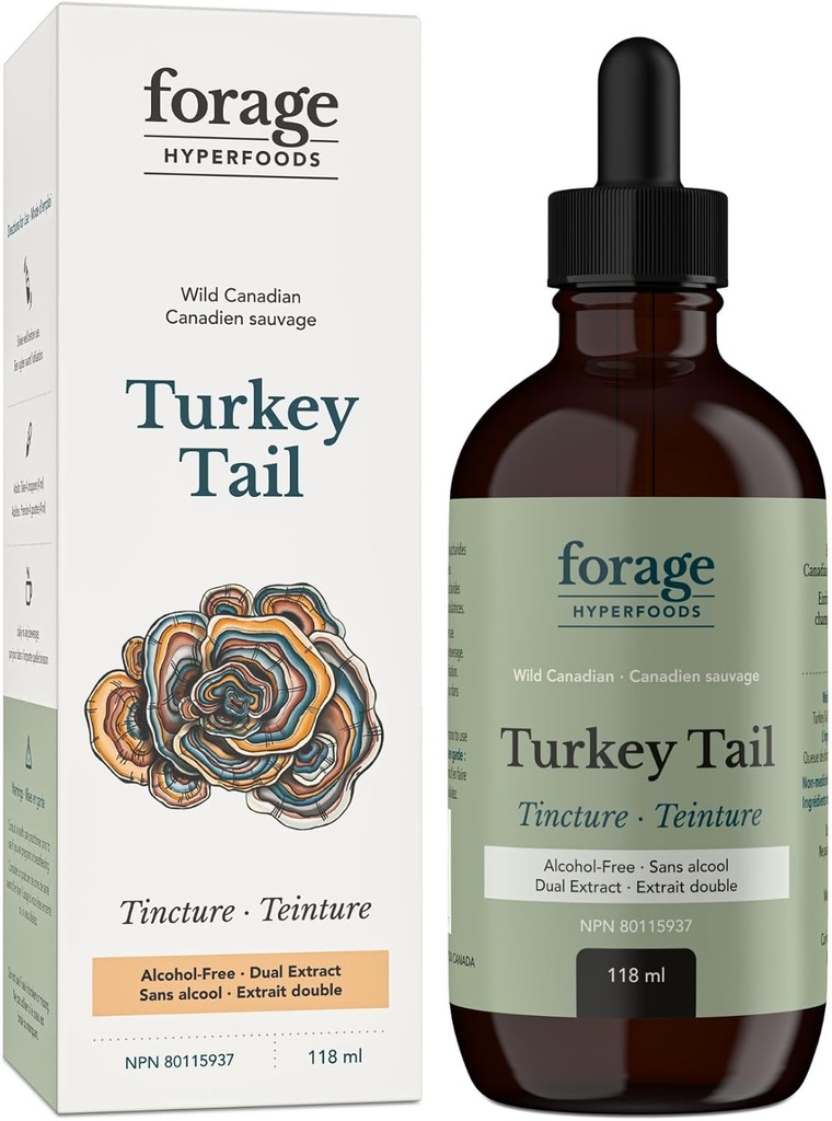 Rehu Hyperfoods- Alkoholiton Canadian Wild Turkey Tail Mushroom Superfood Liquid Supplement Extract Tincture, Vegan, Ei-GMO, Immuunijärjestelmä ja Gut Health Support, 118ML