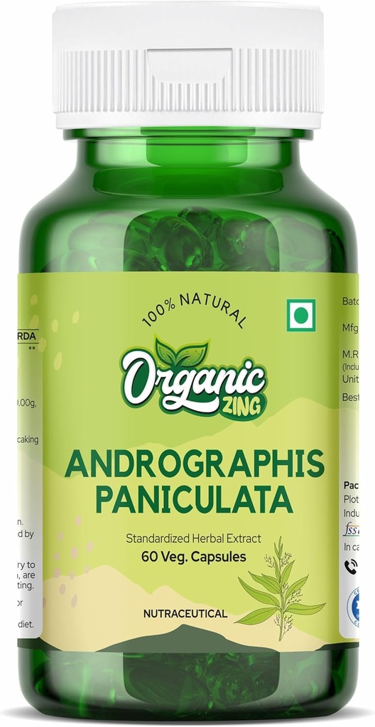 Organic ZING Andrographolide Supplement - uutettu Andrographis paniculata - Vegan & Gluteeniton - 60 kapselia, 400 mg