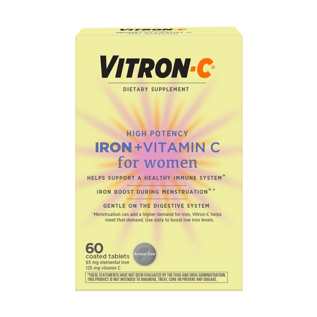 Vitron-C-rautalisä naisille, joilla on C-vitamiinia, Punaisten verisolujen tuotantoa ja immuunitukea varten, 60