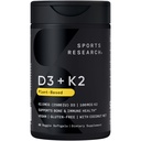 Sports Research® D3-vitamiini + K2 w/kookosöljy - Vegaani D 2500iu (62,5 mcg) & Mk7-vitamiini K 100 mcg Bone & Immunotuki - Vegan Certified · Ei-GMO · Soy Free - 60 Softgels