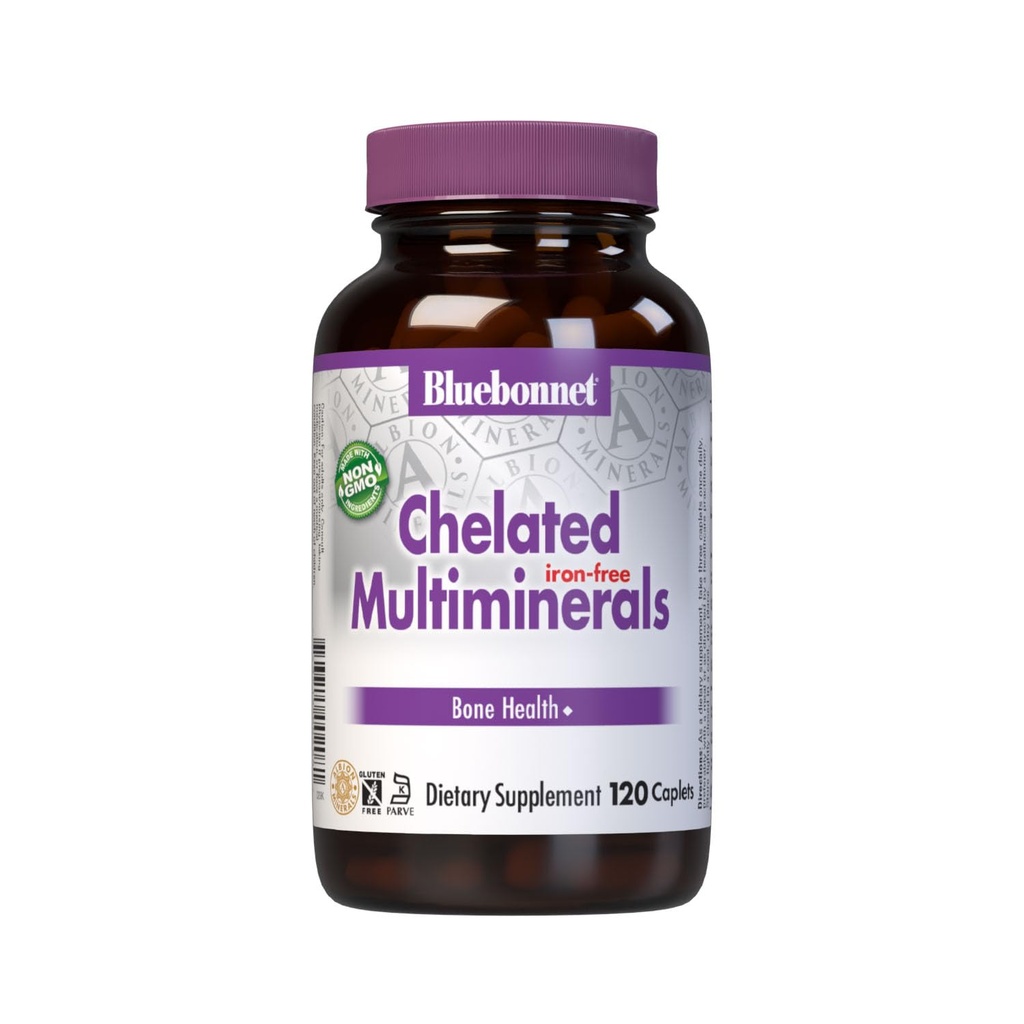 Bluebonnet Nutrition High Potency Kelated Multiminerals (Iron-Free), Albion Chelated Minerals, Soy-free, Gluteenittomat, Ei-GMO, Kosher Certified, Dairy-Free, 120 Caplets, 40 Tarjoilut