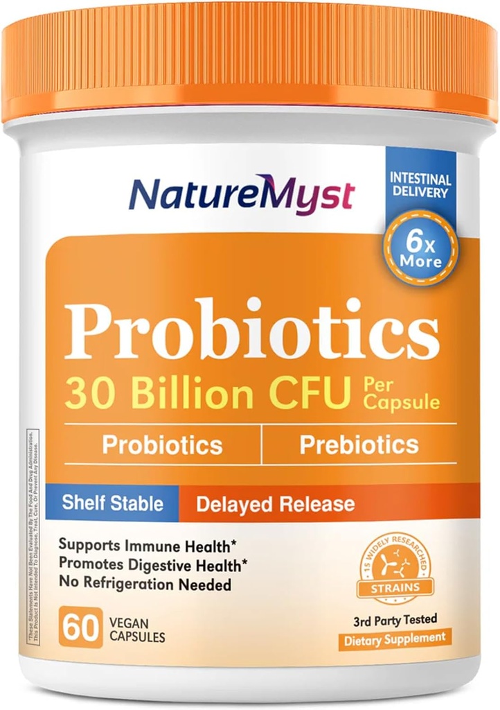 Probiotika, 30 miljarder CFU, 15 stammar, med prebiotika för män och kvinnor, Gut Health, Immune & Digestive Support, Shelf Stable, Delayed Release, 60 Vegan Caps
