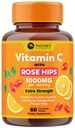 C-vitamiini 1000 mg purutabletti - Ekstra vahvuus Immuuni tuki C-vitamiinia ravintolisä Rose HIPS, luonnon vitamiiniC Antioksidantti tuki, luonnollinen, vegaaninen, oranssi maku - 60 tablettia