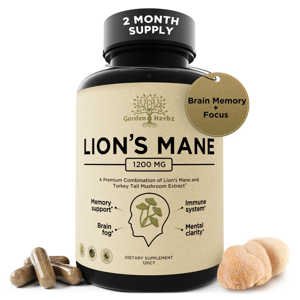 Lions Mane Supplement Kapselit Turkki Tail ... Nootrophic Brain Fog, Focus, Memory, Nerve Function, & Immuuni Tuki täydentää ...