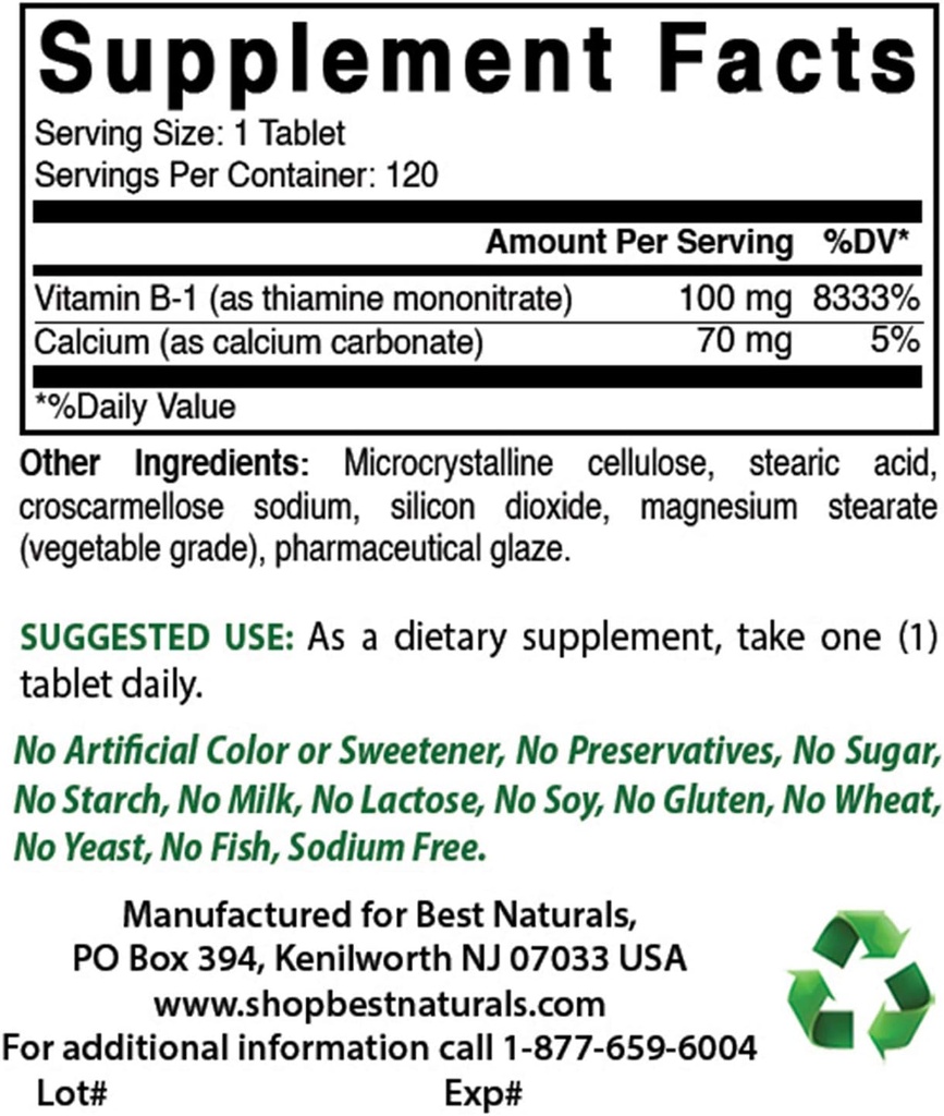 Paras luonnon B1-vitamiini tiamiinimononitraattina 100 mg & B-6 25 Mg