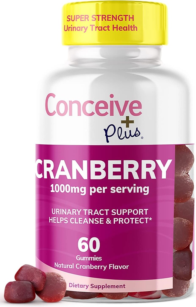 CONCEIVE PLUS Cranberry Gummies - 1000mg Styrka Cranberry Gummy Vitaminer, Urinary Health, 60 Gummy Count, 30 Day Supply