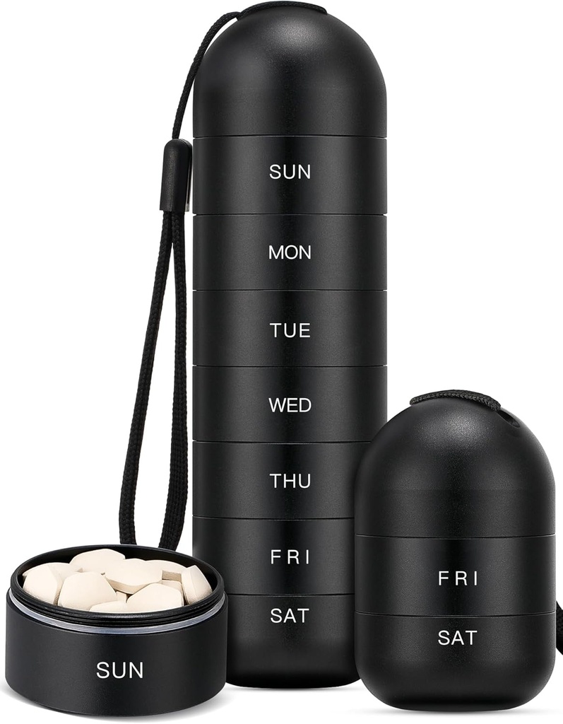 Zannaki Päivitys Suuri Metal Travel Pill Organizer, Vedenpitävä Viikoittain pilleri laatikko, Kannettava alumiiniseos pilleri Case Container, BPA Ilmainen 7 päivää Päivittäinen Lääketiede Organizer haltija vitamiini, pillereitä, Täydennys